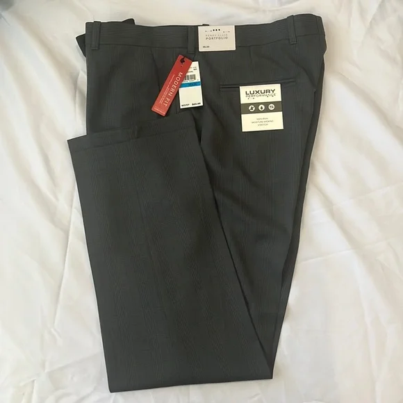 perry ellis portfolio modern-fit performance stretch dress pants Perry Ellis Portfolio Men's Slim Fit Solid Flat Front Pants in Black, Size 34, 100% Polyester